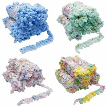 5 x 100 Gramm Alize Puffy Color Strickwolle, 500 Gramm Fingerstrick - Wolle mehrfarbig, Schlaufenwolle